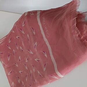 Vintage Calvin Klein Pink Silk Feather Print Scarf